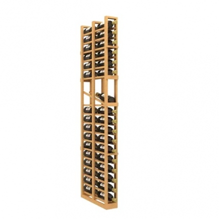 a wooden wine rack filled with bottles of wine on a white background .