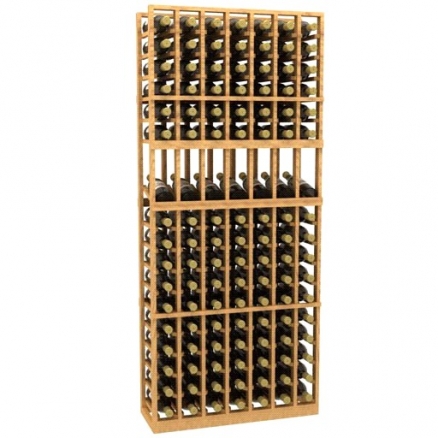 a wooden wine rack filled with many bottles of wine