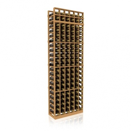 a wooden wine rack filled with many bottles of wine