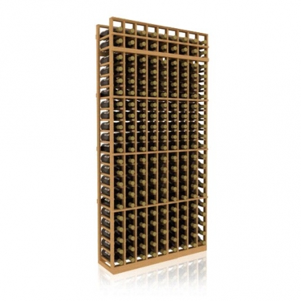 a wooden wine rack filled with many bottles of wine