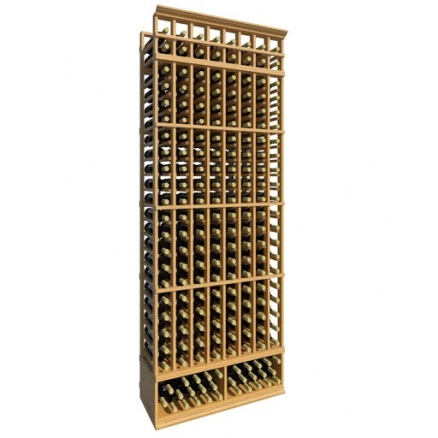 a wooden wine rack filled with bottles of wine