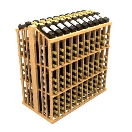 a wooden wine rack filled with bottles of wine