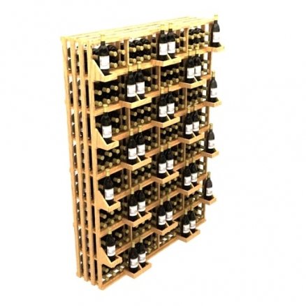 a wooden wine rack filled with many bottles of wine