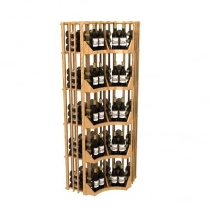 a wooden wine rack filled with bottles of wine