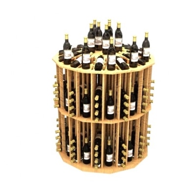 a wooden wine rack filled with many bottles of wine